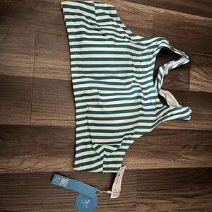 Green and White Striped bikini top